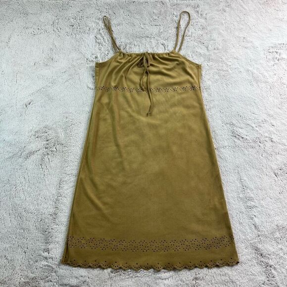 Vintage Ralph Lauren Dress Size Small Y2K Western Camel Faux Suede Scalloped - Picture 1 of 8
